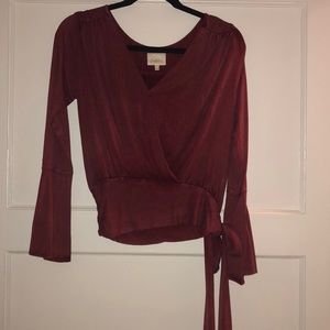 Anthropologie faux wrap, bell sleeve top
